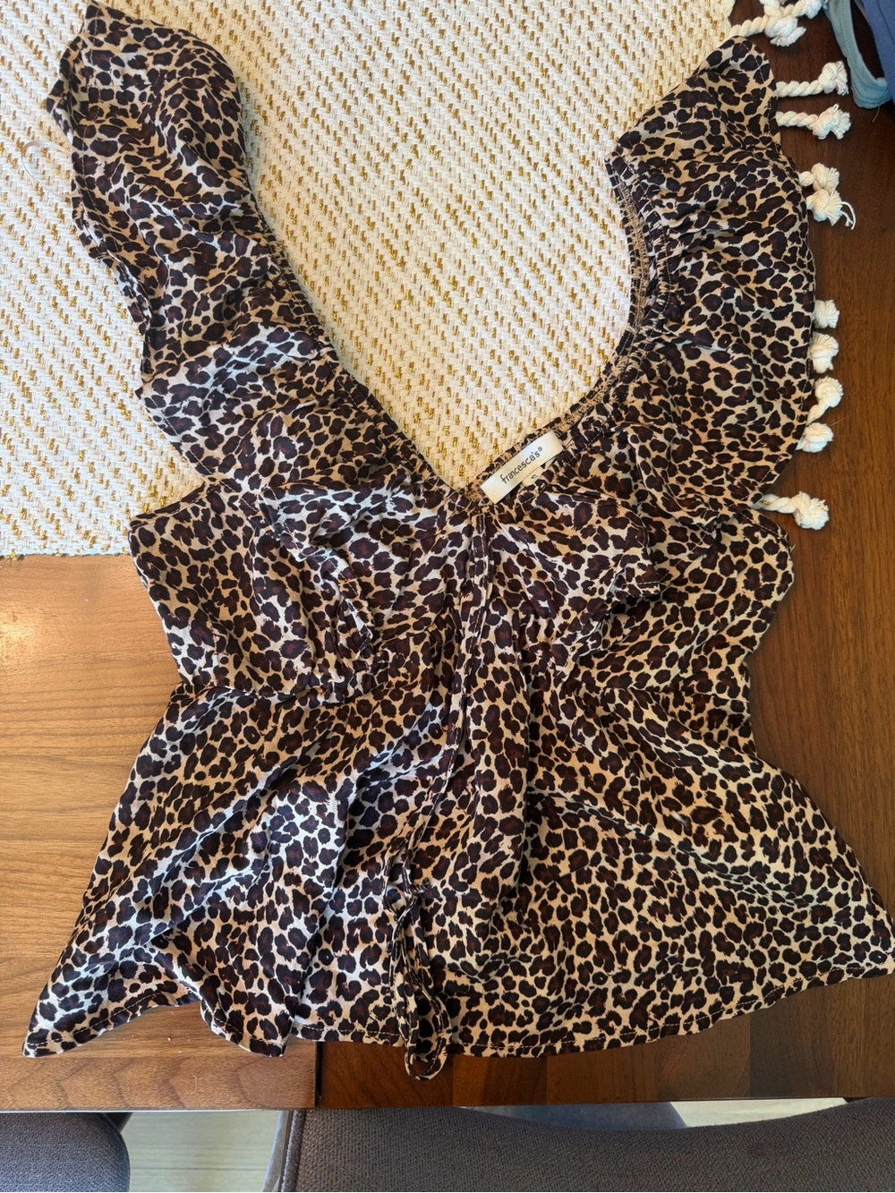 Francesca's Collections Leopard Print Ruffle V-Neck Cami in Brown and Black